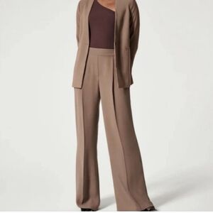 SPANX Crepe Pleated Trouser Pull On Pants Size Small High Rise Wide Leg Brown